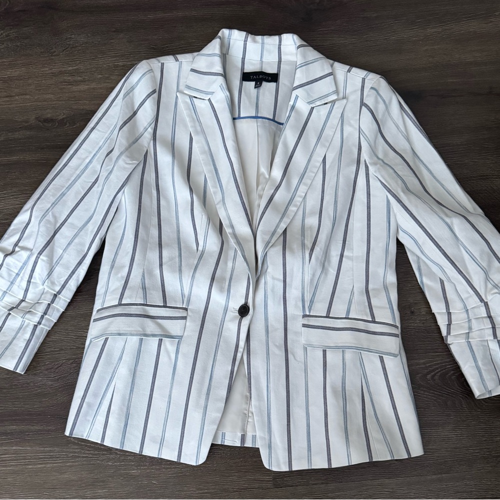 Talbots White, Blue and Black Striped Blazer. New.